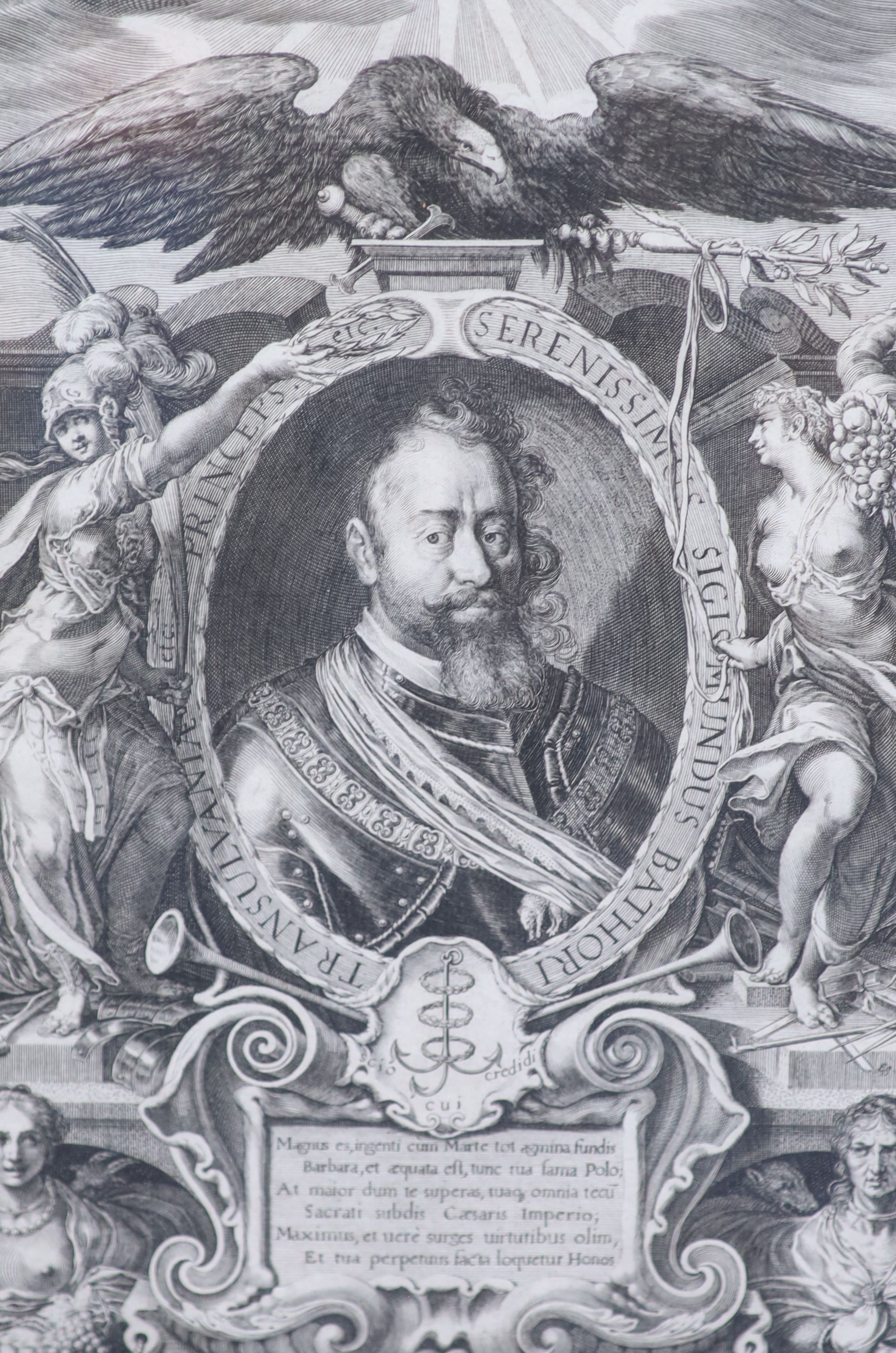 A group of eight portrait engravings of historical notables, including Sigismund Bathory, Prince of Transylvania, approx. 37 x 23cm. and three similar smaller engravings